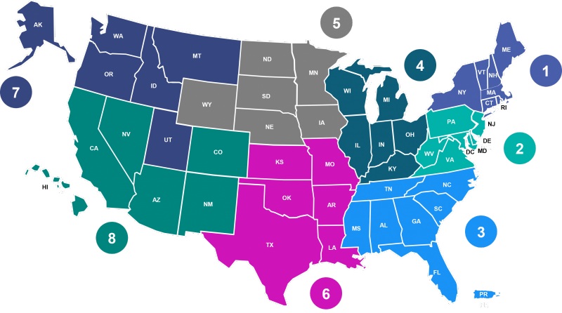 Region map of the Unites States